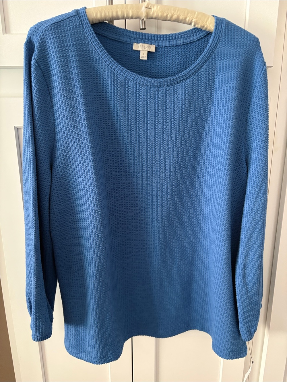 Talbots Blue Waffle Knit 3/4 Sleeve Top NWT
